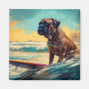 Imã Pintura de Surf na Praia de Bullmastiff