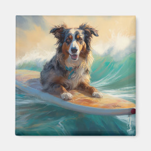Imã Pintura de Surf na Praia do Australian Shepherd