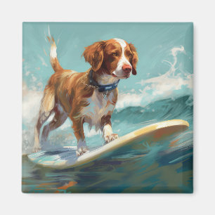 Imã Pintura de Surf na Praia do Brittany Spaniel