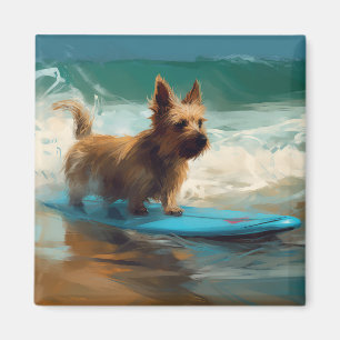 Imã Pintura de Surf na Praia do Terrier Australiano