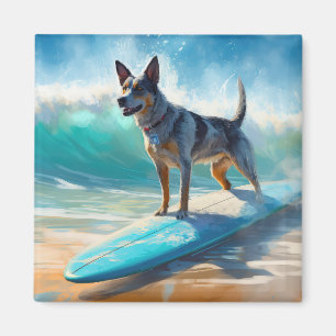 Imã Pintura de Surfe em Praia Blue Heeler