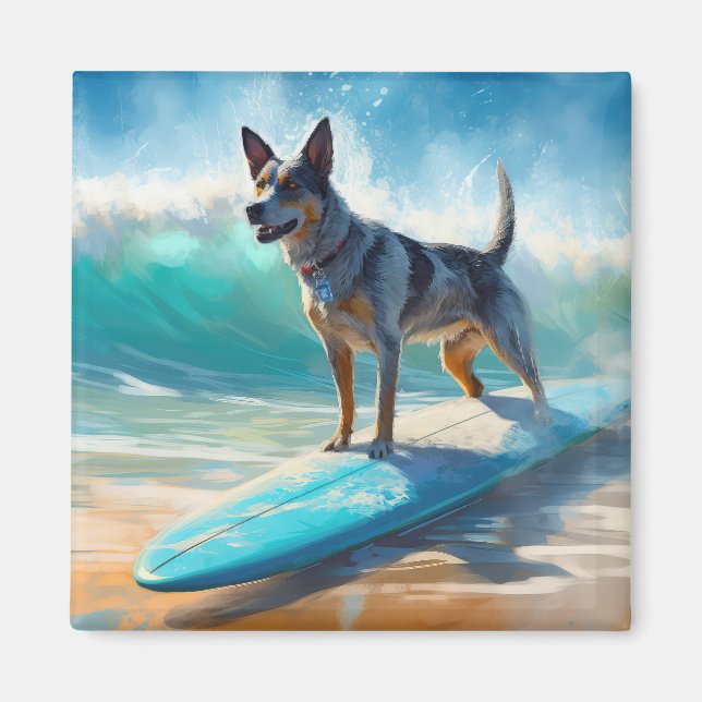 Imã Pintura de Surfe em Praia Blue Heeler (Frente)