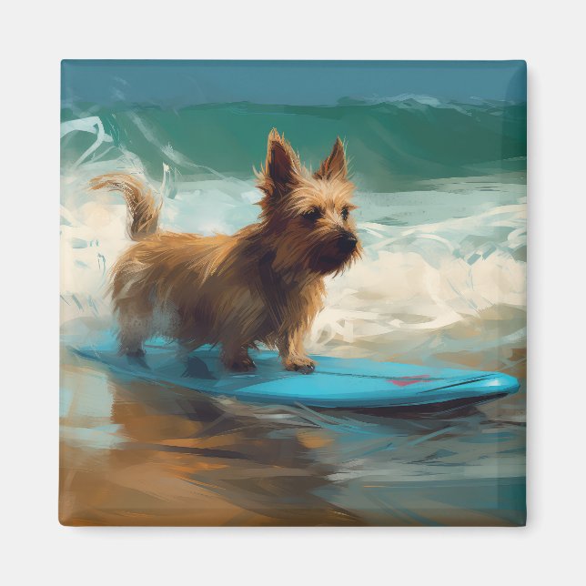 Imã Pintura de surfe na praia australiana Terrier (Frente)