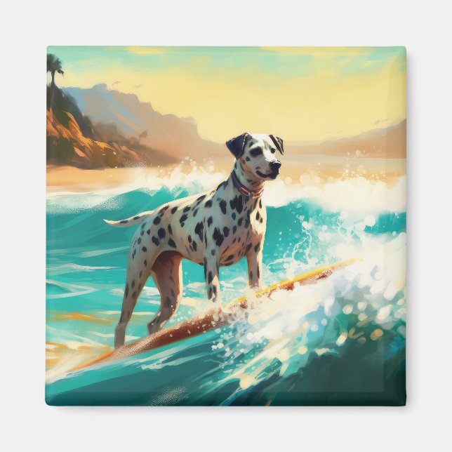 Imã Pintura de surfe na praia Dalmation (Frente)