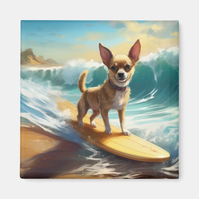 Imã Pintura de surfe na praia de Chihuahua (Frente)