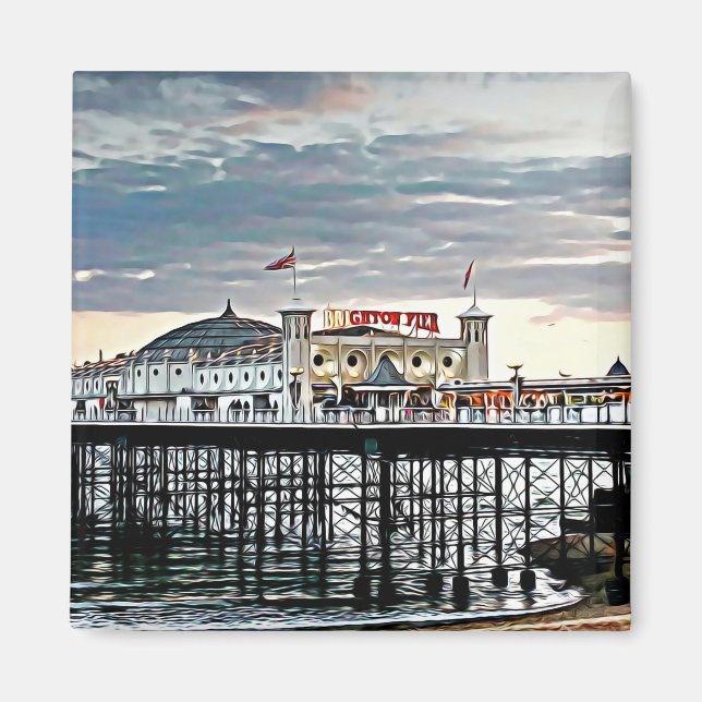 Imã Pintura digital Brighton Pier & Cloudy Sky (Frente)