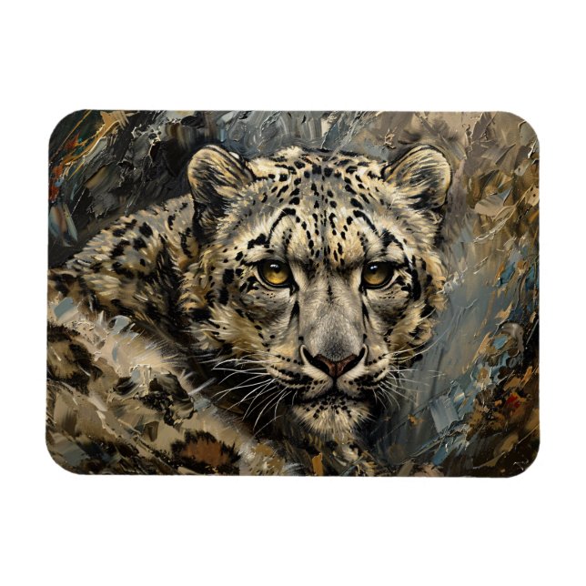 Ímã Pintura do óleo de Leopardo da Neve (Horizontal)