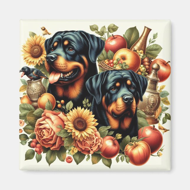 Imã Pintura do Rottweiler Retro (Frente)