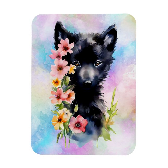 Ímã Pintura em aquarela do filhote de Lobo Negro (Vertical)