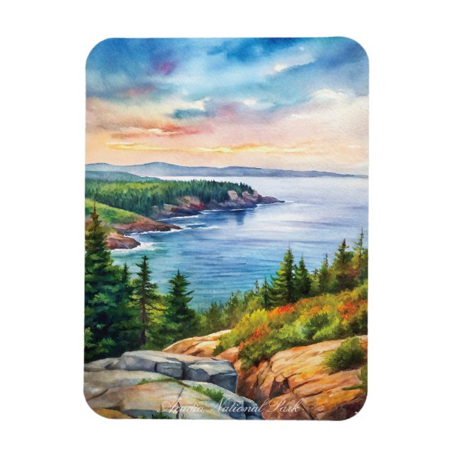 Ímã Pintura em Aquarela do Parque Nacional Acadia (Vertical)