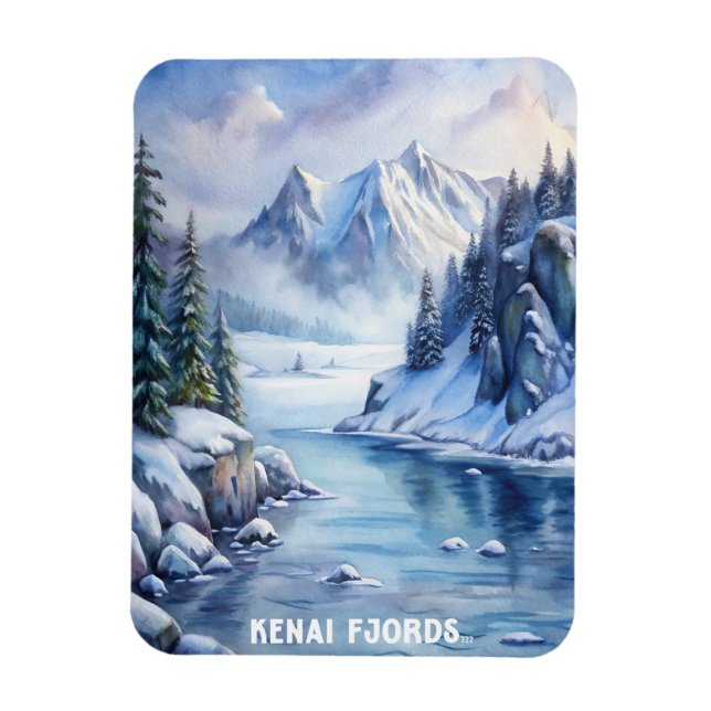 Ímã Pintura em Aquarela do Parque Nacional do Kenai Fj (Vertical)