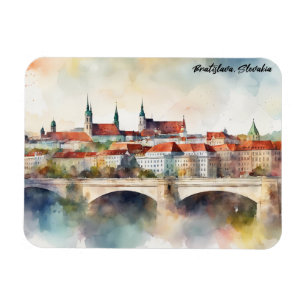 Ímã Pintura em Aquarela Panorama de Bratislava Eslováq