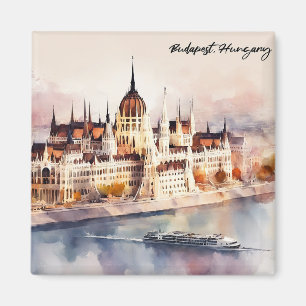 Imã Pintura em Aquarela Vista Panorâmica de Budapeste