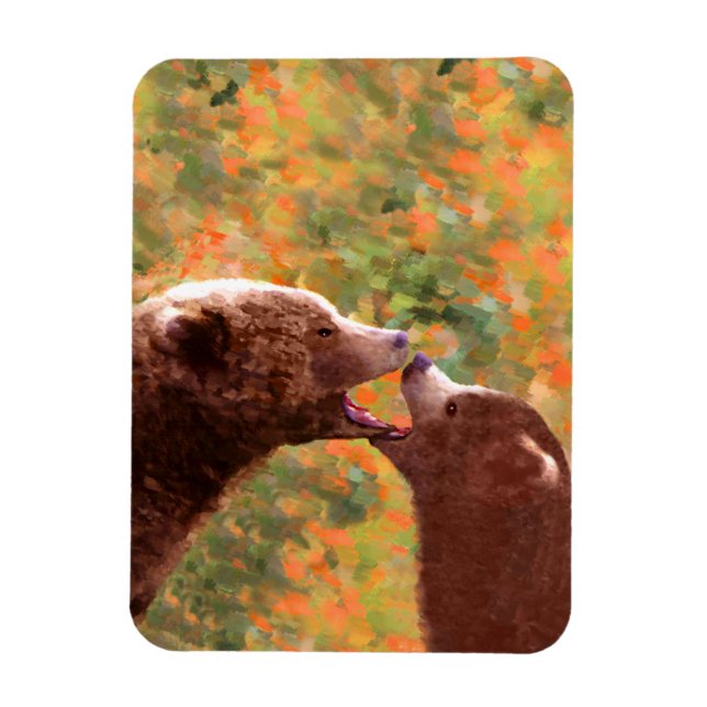 Ímã Pintura em Cubo e Mãe de Urso Grizzly - Arte da Vi (Vertical)
