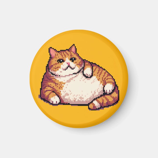 Imã Pintura em forma de pixel de gato gordo laranja (Frente)