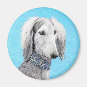 Imã Pintura em Saluki (Prata) - Arte Cão Original Bon