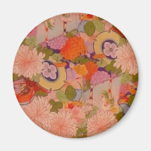 Imã Pintura em Tecido de Arte Floral Kimono Pink