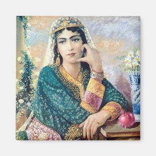 Imã Pintura folclórica de mulher iraniana em detalhe