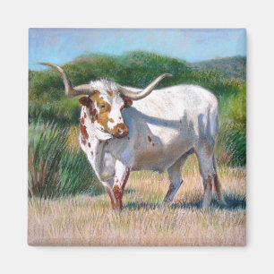 Imã Pintura ocidental da arte de Texas Longhorn Bull