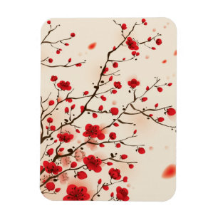 Ímã Pintura oriental do estilo, flor da ameixa no