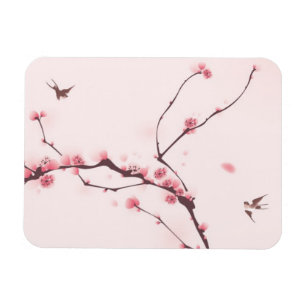 Ímã Pintura oriental do estilo, flor de cerejeira