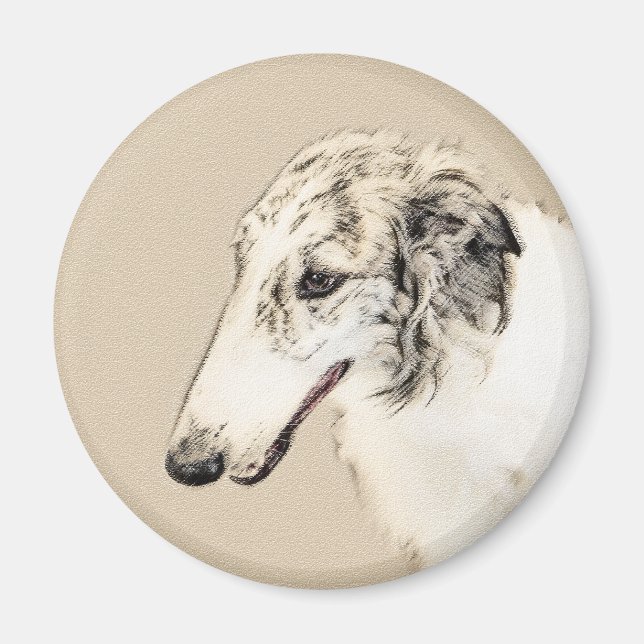 Imã Pintura Original de Cachorro Borzoi (Silver Brindl (Frente)