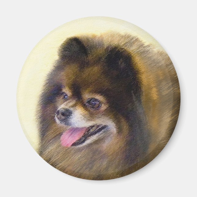 Imã Pintura original de cão a preto e a bronzeado da P (Frente)