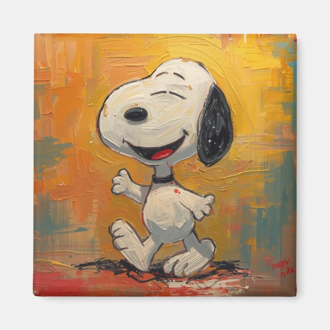 Imã Pintura Pop Art de Cachorro Beagle Alegre (Frente)