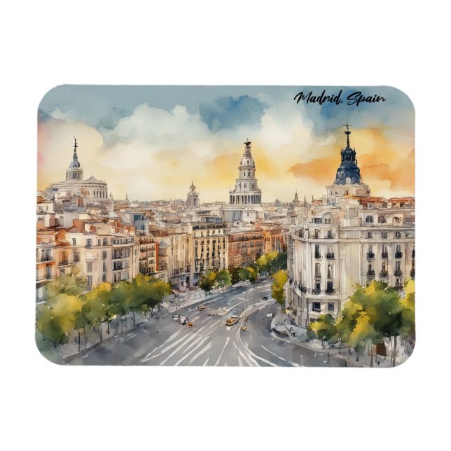 Ímã Pintura por Aquarela da cidade de Espanha Madrid (Horizontal)
