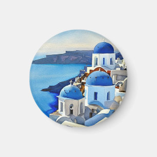 Imã Pintura por Aquarela da Grécia Santorini
