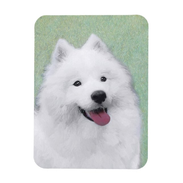 Ímã Pintura Samoyed - Arte Cachorosa Original (Vertical)