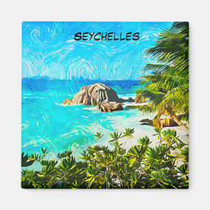 Imã Pintura Tropical de Seychelles a Óleo – Ilha Vibra