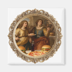 Imã Pintura Vintage da Renascença Paródia de Homens Co