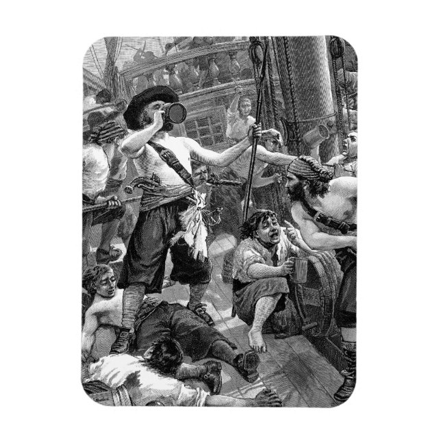 Ímã Piratas antigos lutando e bebendo no navio (Vertical)