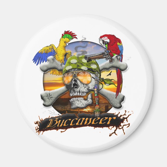 Imã Pirate Parrots Skull e Cross Bones (Frente)