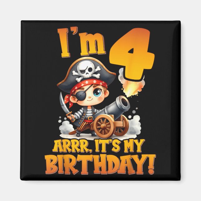 Imã Pirate Quarto Aniversário Estou 4 Arrr É Meu Anive (Frente)
