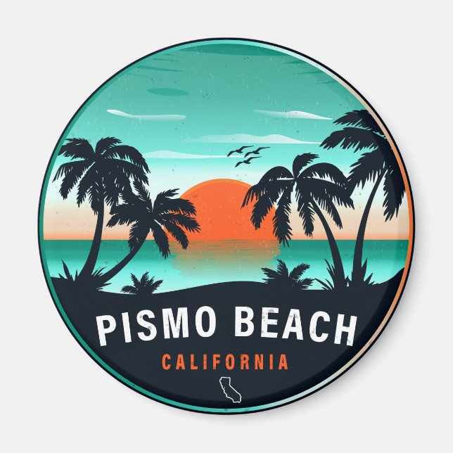 Imã Pismo Beach California Retro Sunset Souvenirs 80s (Frente)