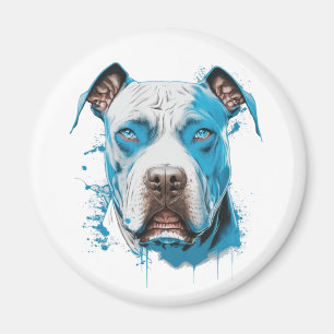 Imã Pitbull branco com olhos azuis