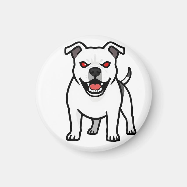 Imã Pitbull Branco Olhos Vermelhos Raivoso Presente de (Frente)
