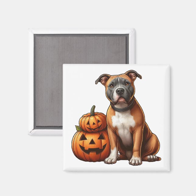 Imã Pitbull com Abóboras de Halloween (Front/Back)