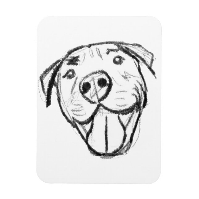 Ímã pitbull desenhando simples cão amante branco preto (Vertical)