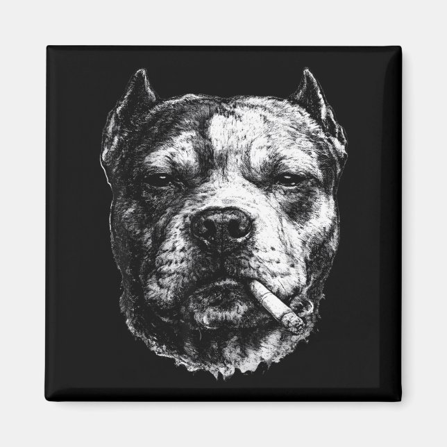 Imã Pitbull fumando, meme engraçado de cachorro fumand (Frente)