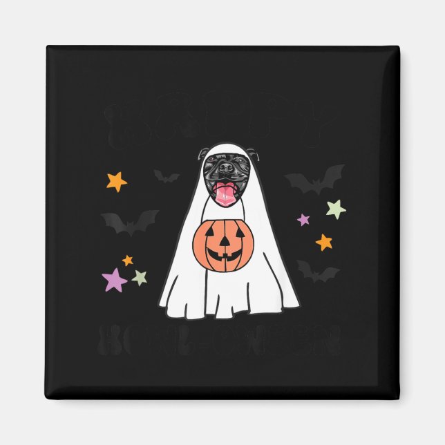 Imã Pitbull Preto Boo Fantasma Amante de Cachorro Feli (Frente)