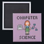 Imã Pixel Computer Science - Feminino - Magnet<br><div class="desc">Imagem representando uma cientista computacional,  um computador e um fluxograma.</div>