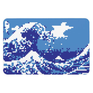 Ímã Pixel Tsunami Blue 8 Bit Pixel Art