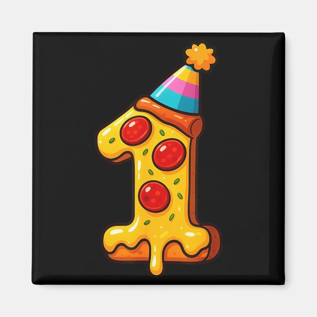 Imã Pizza 1st Birthday 1year Old Party Hat Bday Boys G (Frente)