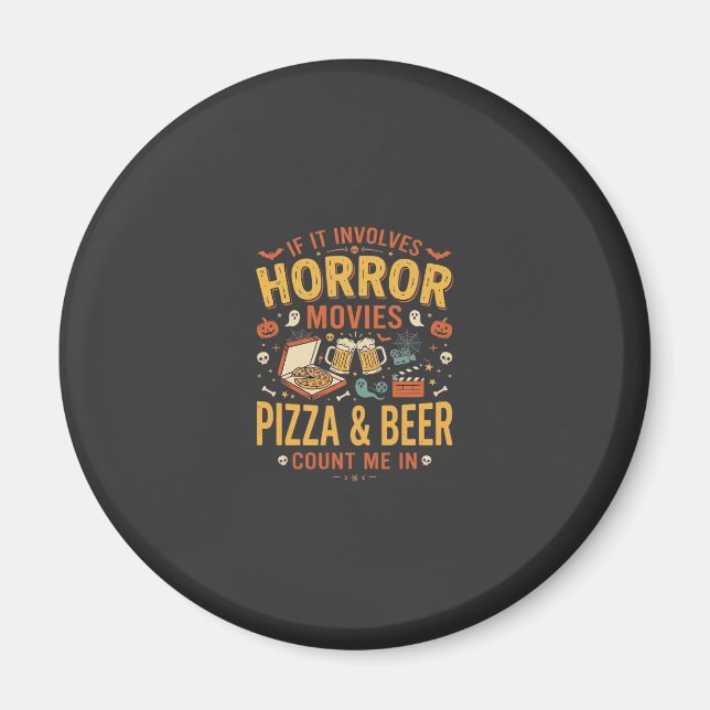 Imã Pizza Cerveja Filmes de Terror Design de Halloween (Frente)