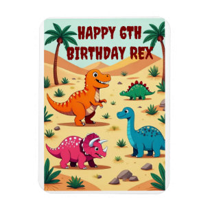 Ímã Placa de Convite de aniversário Colorida do Dinoss