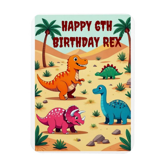 Ímã Placa de Convite de aniversário Colorida do Dinoss (Vertical)