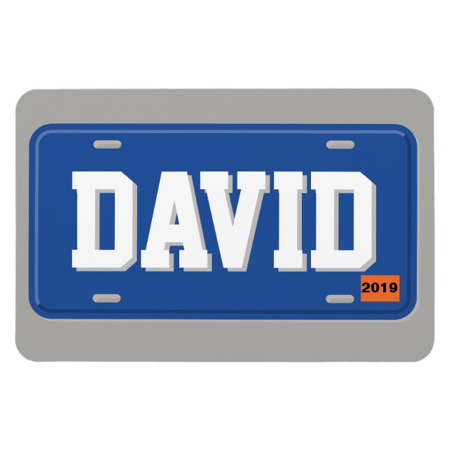 Ímã Placa de Licença Branca e Azul Personalizada (Horizontal)